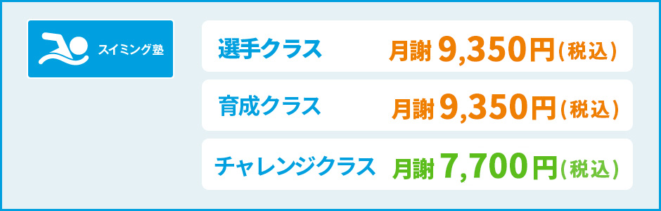 スイミング塾選手コース料金一覧